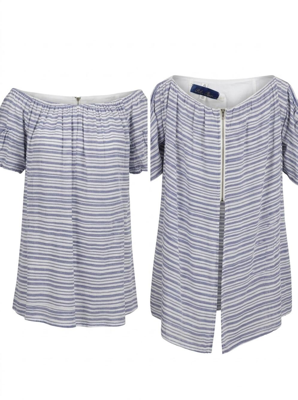 Blue Rain Blue Striped Off the Shoulder Split Back Blouse Women Size M